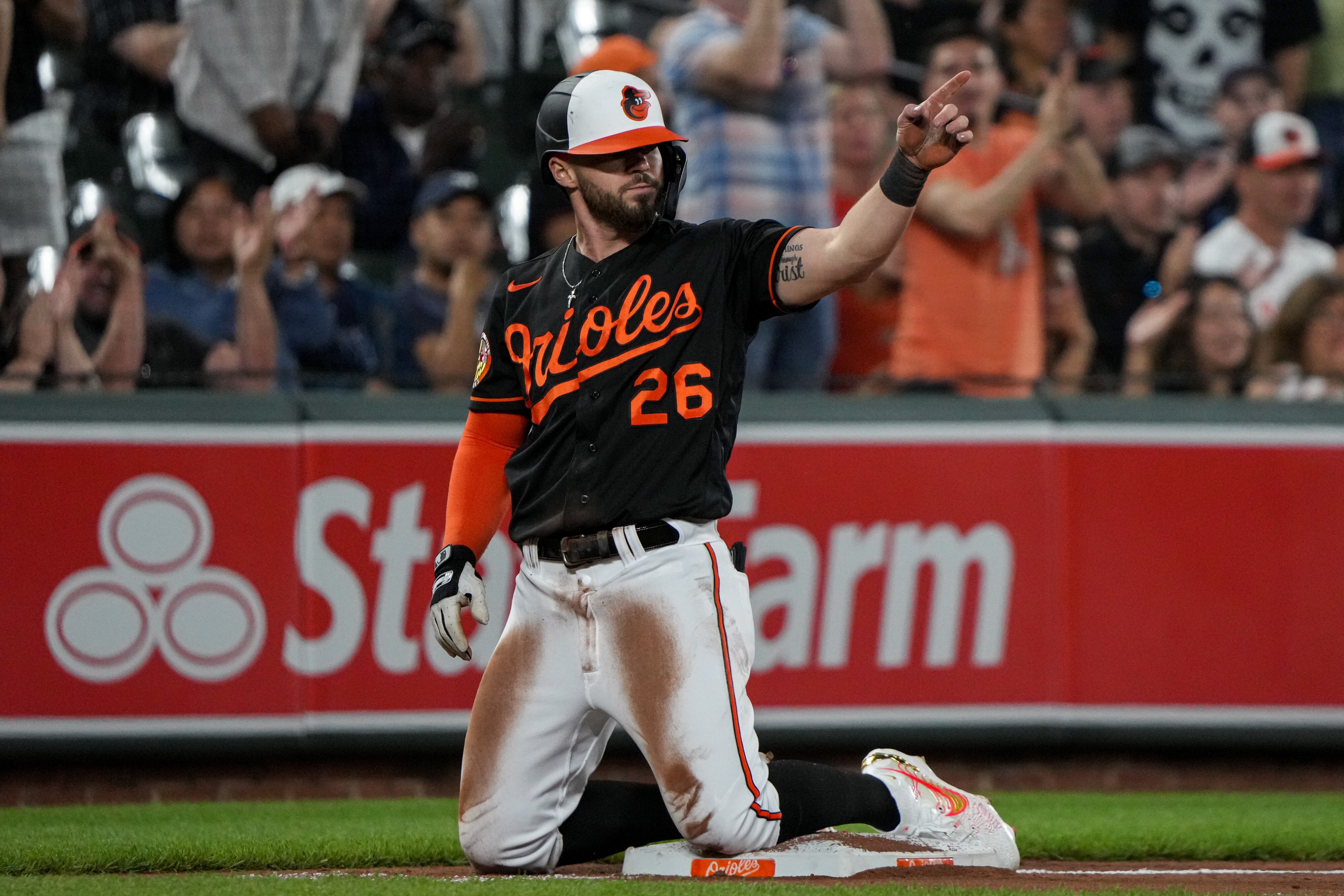 Orioles outfielder Ryan McKenna, pictured during a game in May, ended Saturday's 6-4 win over the Mariners with a two-run, 10th-inning homer.