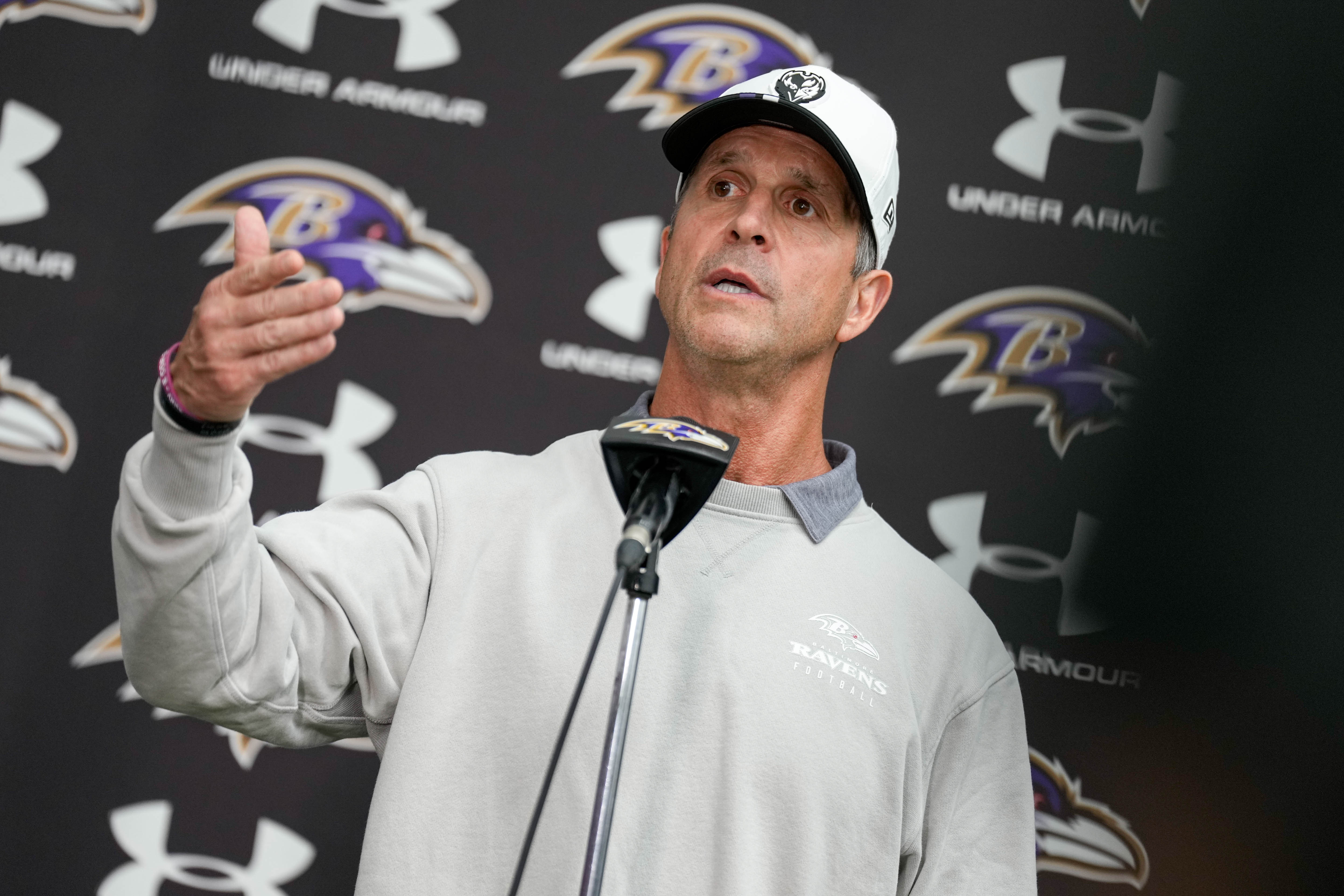 Ravens coach John Harbaugh joined his brother to meet with President Donald Trump at the White House on Thursday.