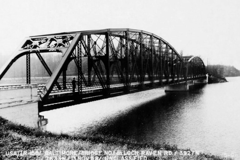 An image included in a report about a 1958 U.S. Air Force investigation about a UFO sighting, includes this image of the original bridge over Loch Raven Reservoir where Phillip Small and Alvin Cohen spotted a UFO. The bridge was demolished in 1988 to make way for the safer, modern version that exists today.