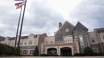 The exterior of the Under Armour Performance Center, the Baltimore Ravens’ training facility in Owings Mills, on February 2, 2024.