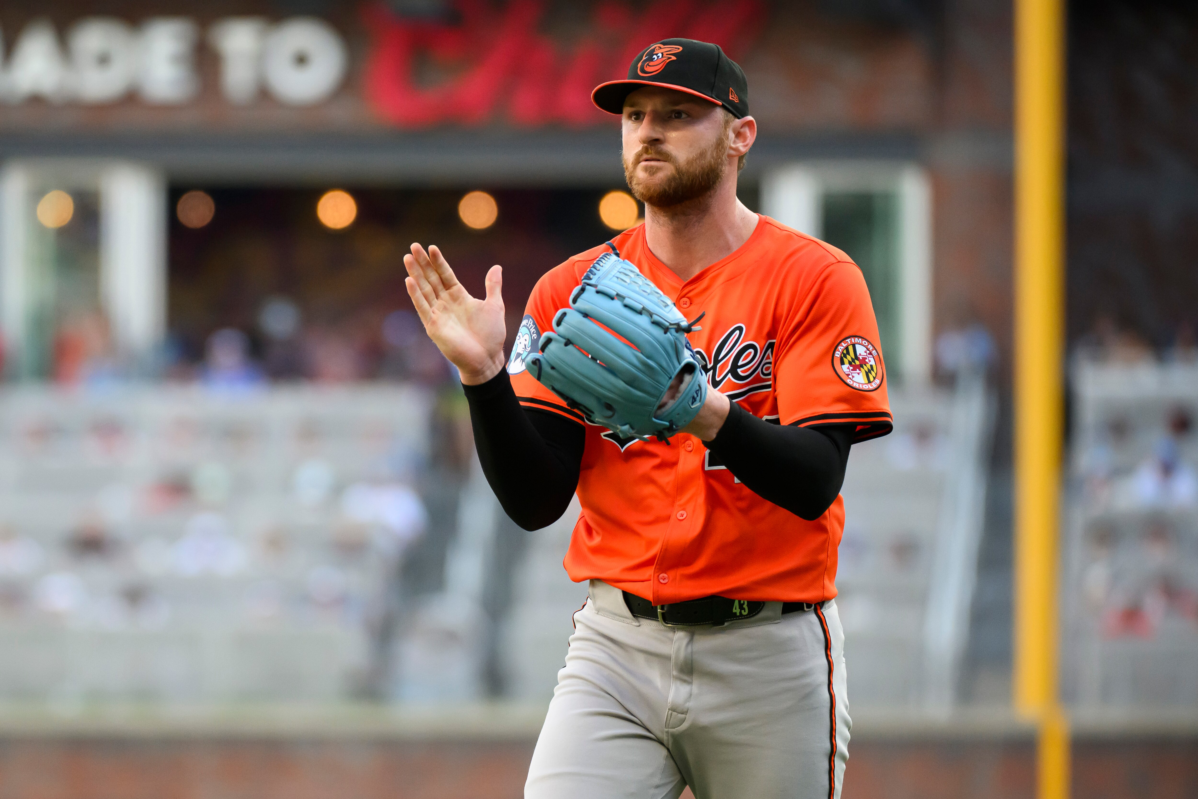 Bryan Baker reacts after striking out Austin Riley in the eighth inning against the Atlanta Braves on July 5.
