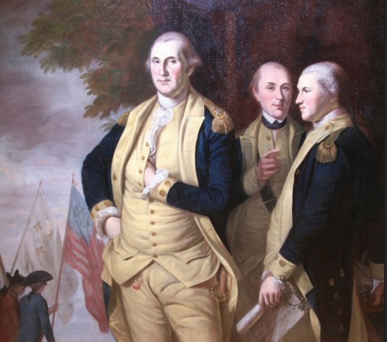 Charles Willson Peale's painting "Washington, Lafayette and Tilghman at Yorktown" at the State House is the most famous depiction of the Revolution in Maryland.