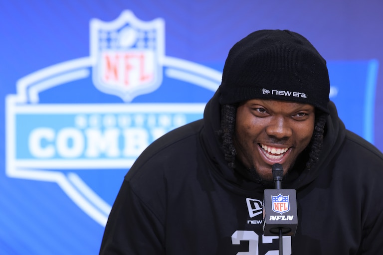 Christen Miller of the Georgia Bulldogs speaks to the media during the 2026 NFL Scouting Combine at Lucas Oil Stadium on February 25, 2026 in Indianapolis, Indiana.