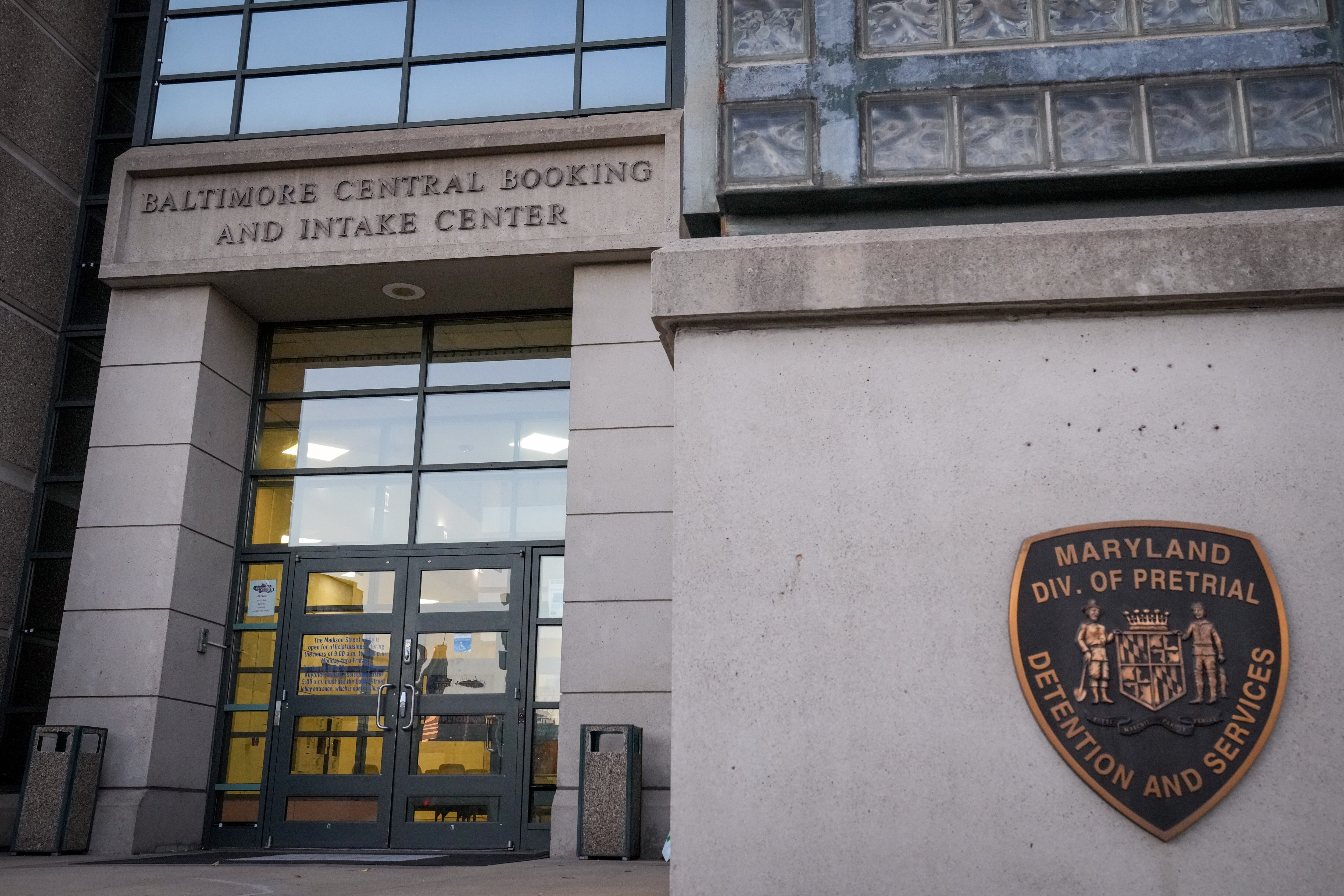 The exterior of the Baltimore City Central Booking and Intake Center on February 6, 2024.
