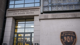 The exterior of the Baltimore City Central Booking and Intake Center on February 6, 2024.