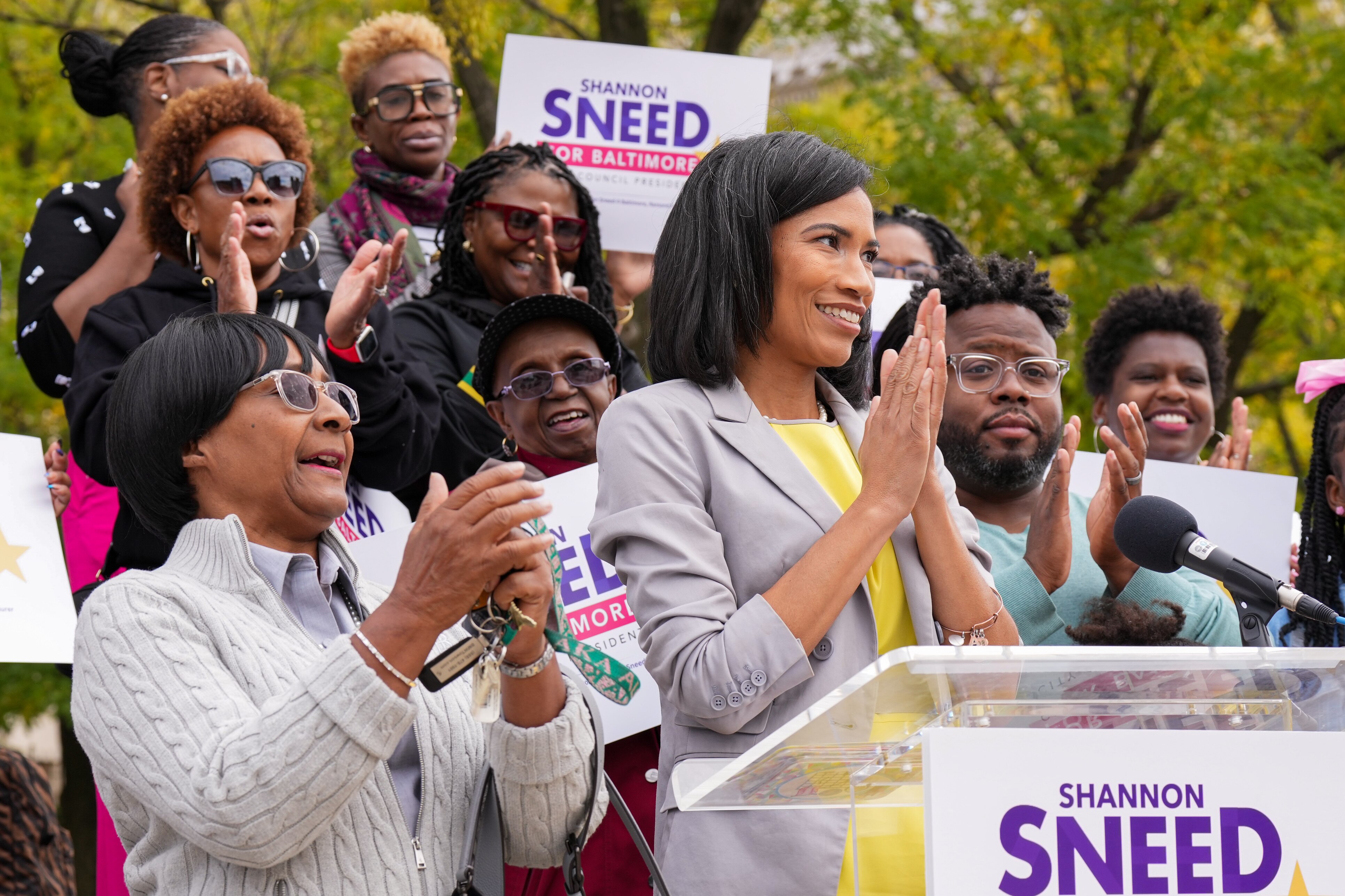 Former Baltimore City Councilwoman Shannon Sneed announces her candidacy for City Council President outside of the Baltimore City Public Schools headquarters on E. North Ave. on Friday, October 20. Sneed represented the city's 13th District, and most recently ran for Lt. Gov. for the State of Maryland alongside gubernatorial candidate Tom Perez.
