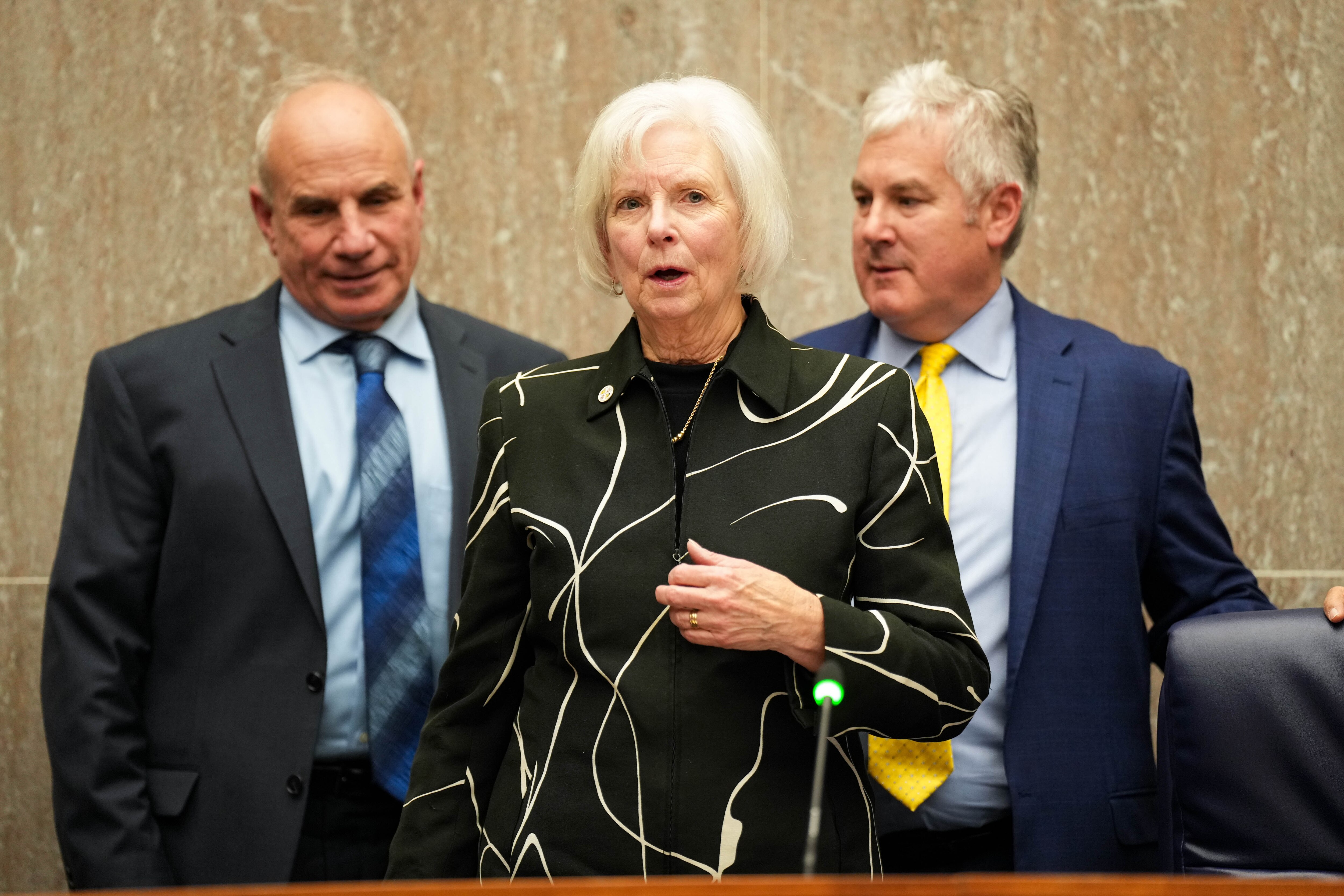 Maryland State Sen. Kathy Klausmeier speaks after being sworn in as Baltimore County Executive during a Baltimore County Council meeting in Towson, Md. Tuesday, January 7, 2025.