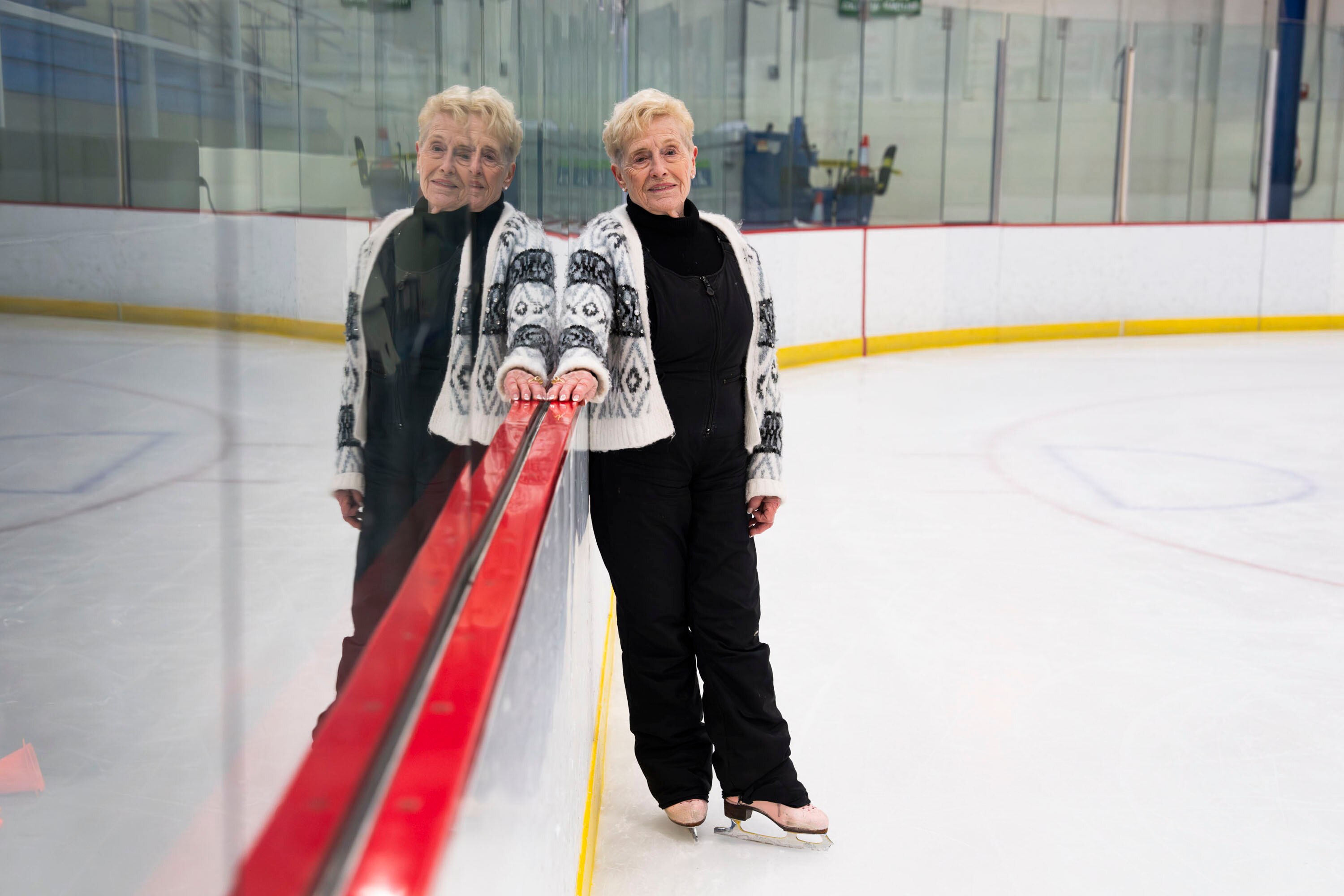 February 18, 2026 - Pat Muth, 86, skates on the ice at Columbia Ice Rink. Murth has been skating since she was a child and now teaches young children how to be confident on the ice.