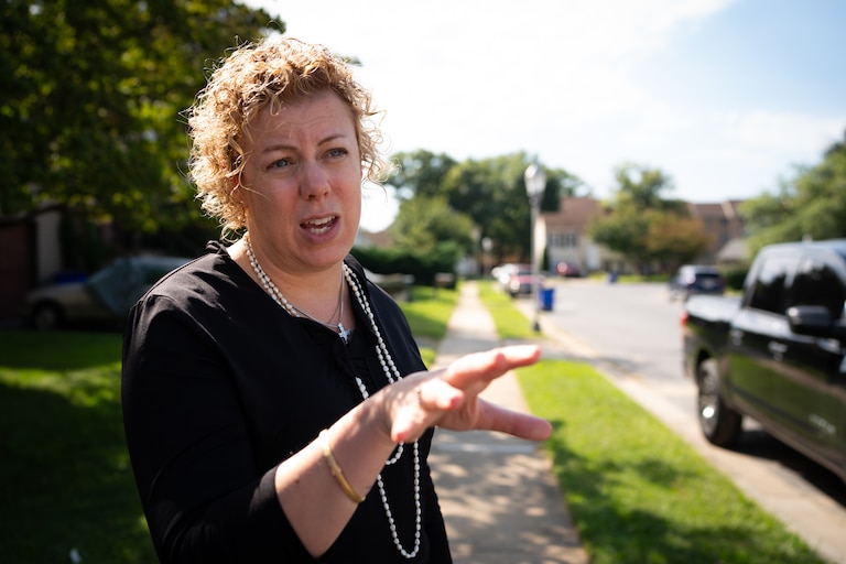 SEPTEMBER 9, 2026: Katie Nash, Frederick City Council Vice President, is pictured on Stoneybrook Ct. where ICE agents staked out a neighborhood in Frederick, MD for nearly two days. Nash was present during the events and is standing where she was when the ICE vehicle pulled onto the sidewalk near her.