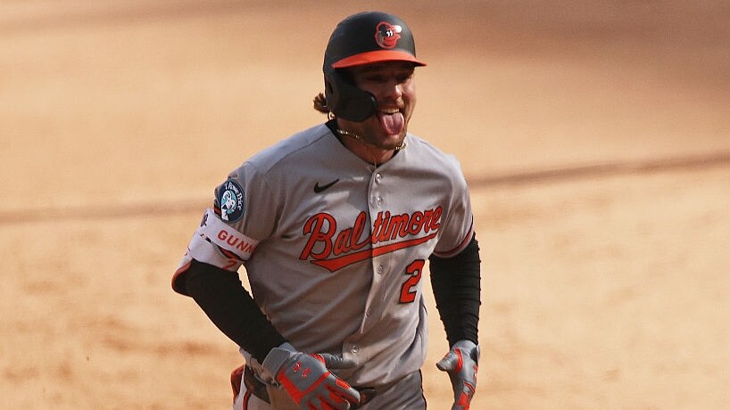 Gunnar Henderson celebrates hitting a two-run home run during the eighth inning.