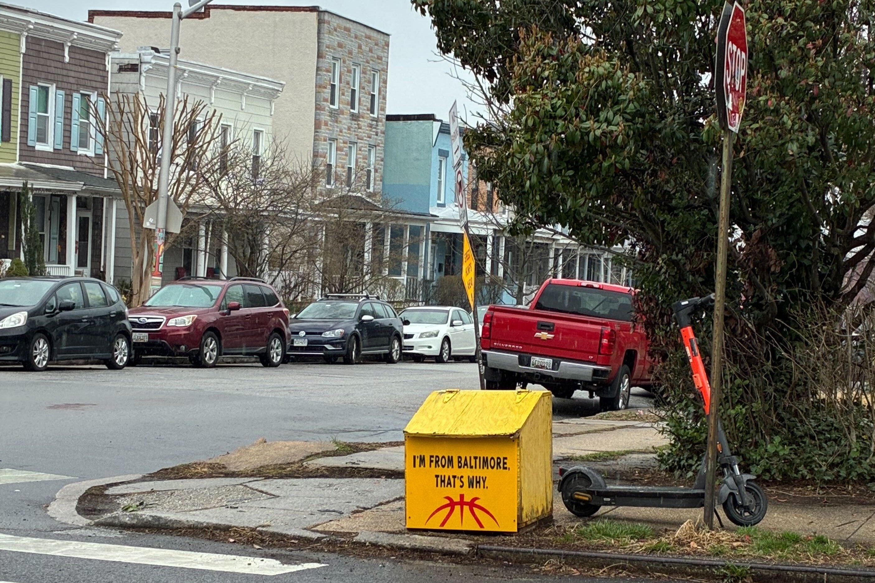 A new salt box design featuring Derik Queen’s quote “I'm from Baltimore. That’s why.” appeared in Hampden following the Terps’ win on Sunday.