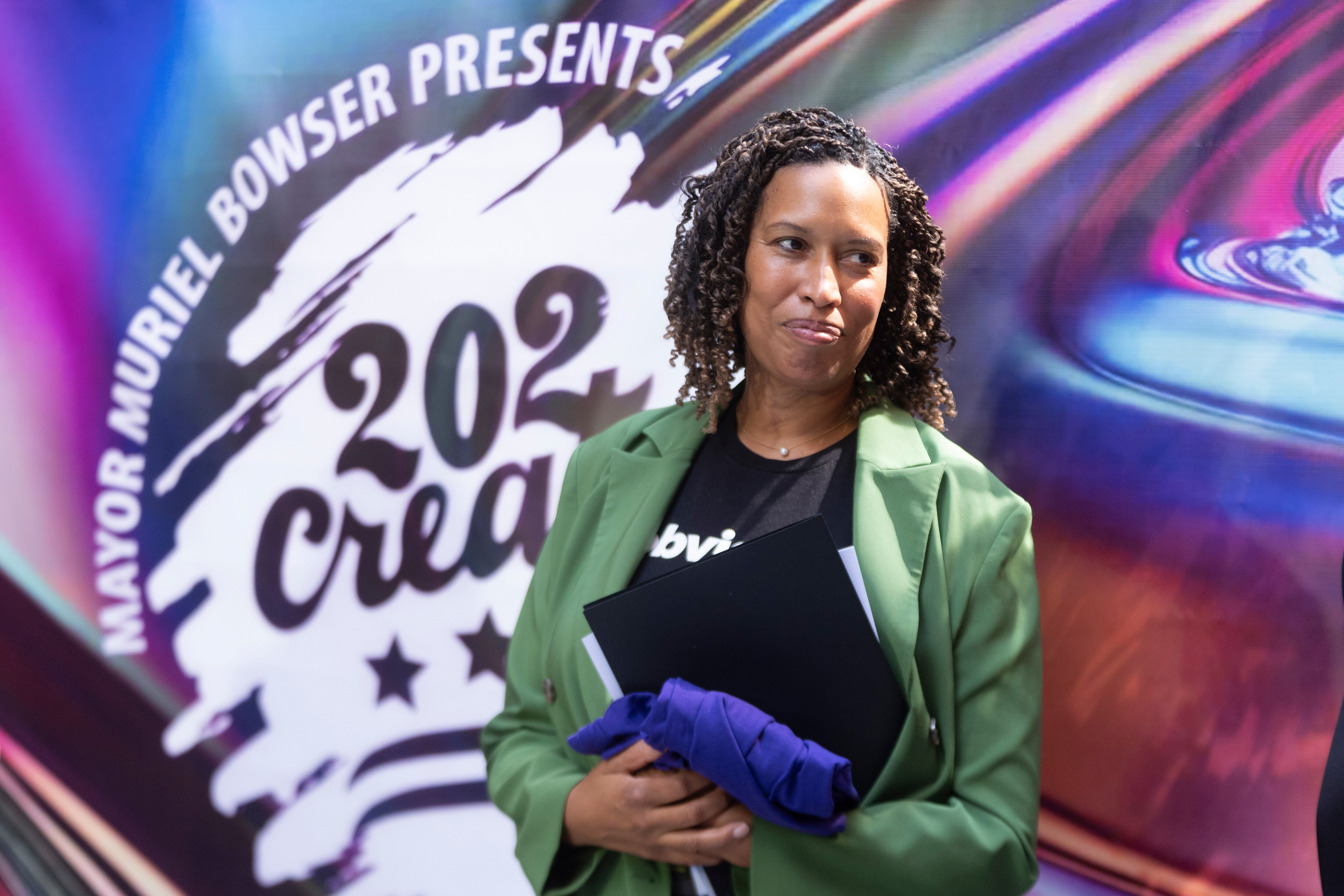 District of Columbia Mayor Muriel Bowser attends the launch of 202Creates Month at the Planet Word Museum, Friday, Aug. 29, 2025, in Washington.