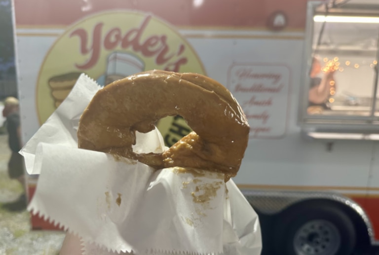 Maple donut from Yoder’s Dutch Delights is one of the many food offerings at the Montgomery County Agricultural Fair on Aug. 15, 2026.