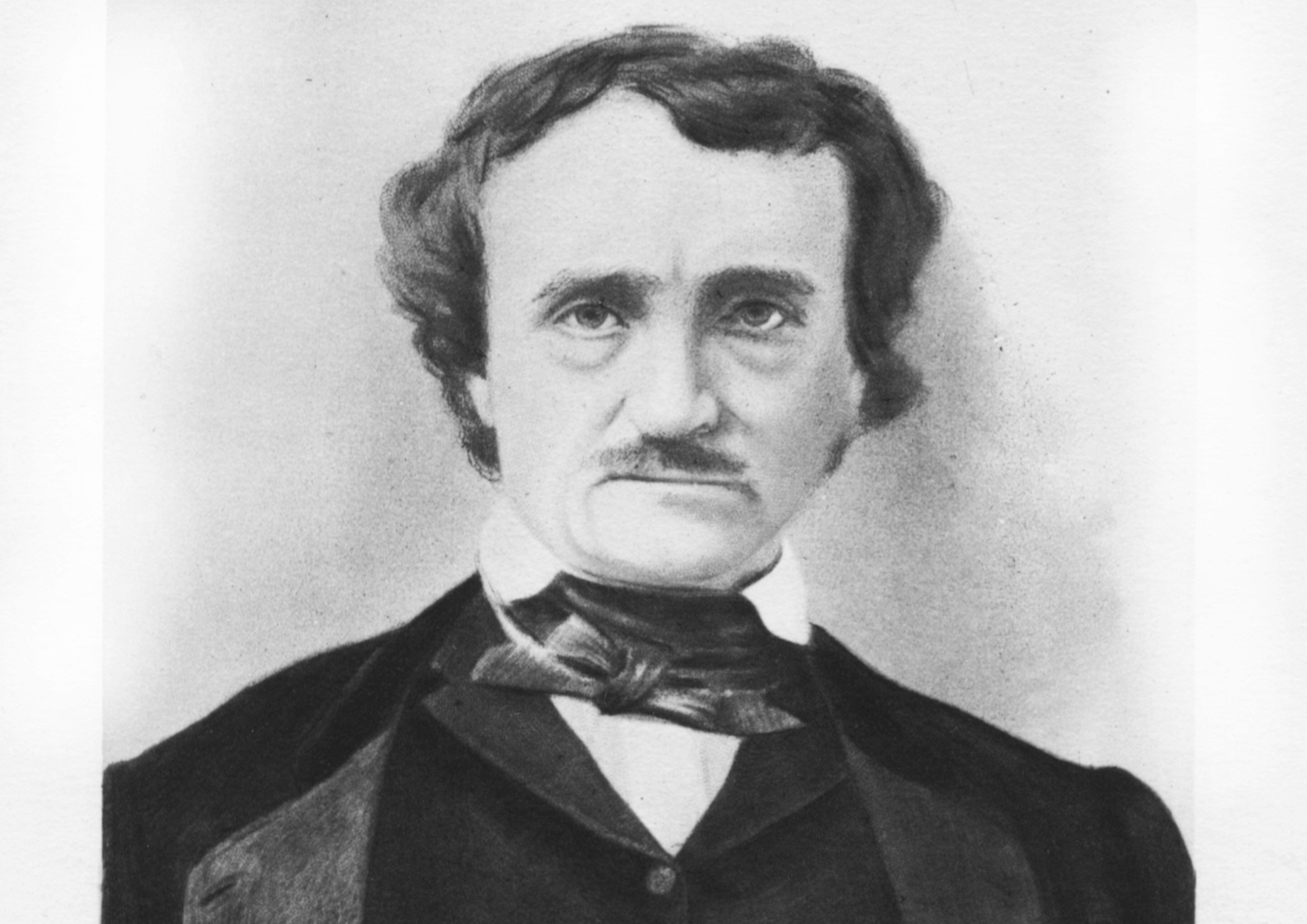 Engraved portrait of author Edgar Allan Poe, circa 1830.