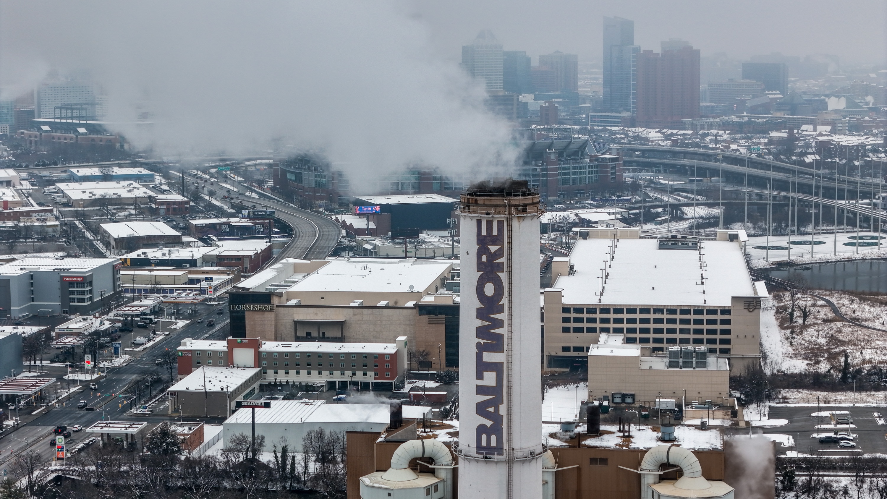 The WIN Waste Baltimore trash incinerator is seen along I-95 in Baltimore.