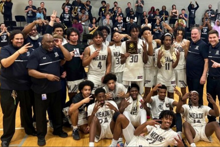 Meade High's boys basketball team repeated as Class 4A East Region I champions Thursday. The Mustangs converted 17-of-21 free throws in the fourth quarter to hold off Reservoir.