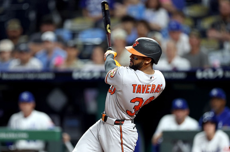Orioles center fielder Leody Taveras hits a grand slam during the 12th inning.