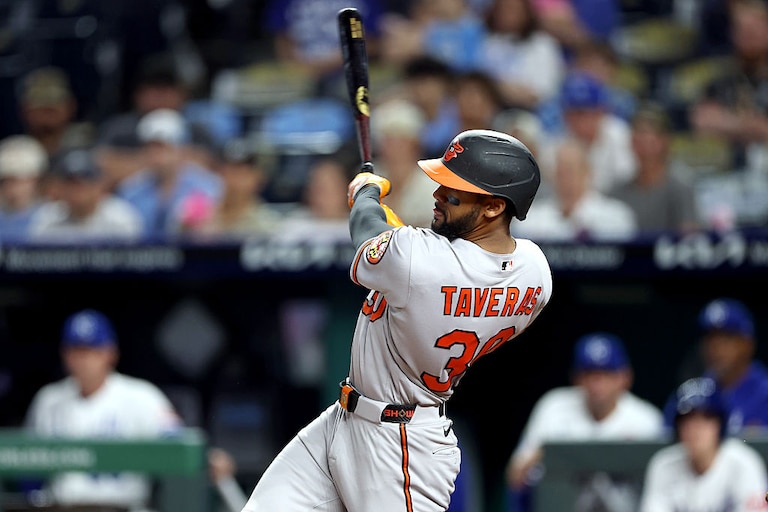 Orioles center fielder Leody Taveras hits a grand slam during the 12th inning.