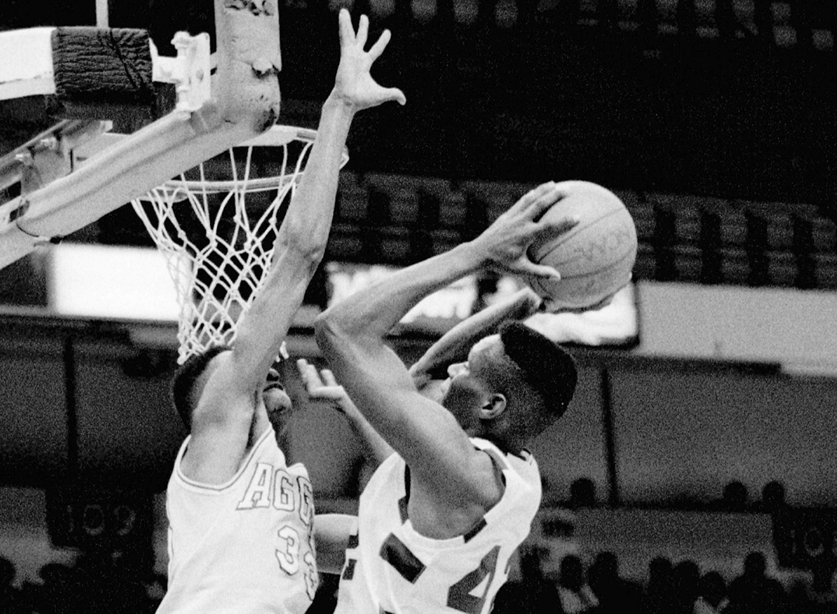 Larry Stewart, right, played on the team that defeated Maryland 70-63 in 1989-90 season.