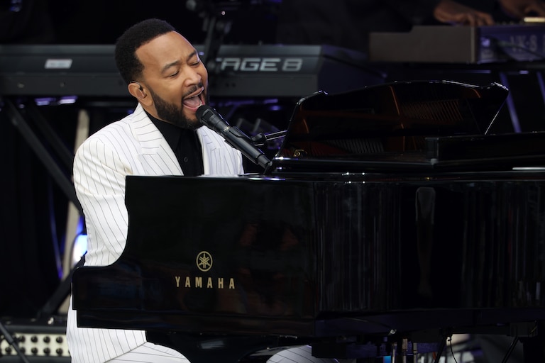 CHICAGO, ILLINOIS - JUNE 18: John Legend performs during the dedication ceremony for the opening of the Barack Obama Presidential Center in John Lewis Plaza on June 18, 2026 in Chicago, Illinois. Barack Obama served as the 44th president of the United States from 2009 to 2017 and was the first African American to hold the office. (Photo by Scott Olson/Getty Images)
