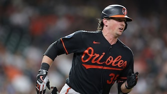 Orioels catcher Adley Rutschman runs after hitting a double during the eighth inning of Friday's game against the Houston Astros.
