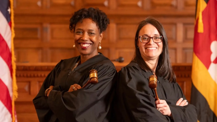 Judges Ginina Jackson-Stevenson, left, and Christine Celeste campaigned together on the Keep Our Judges slate.
