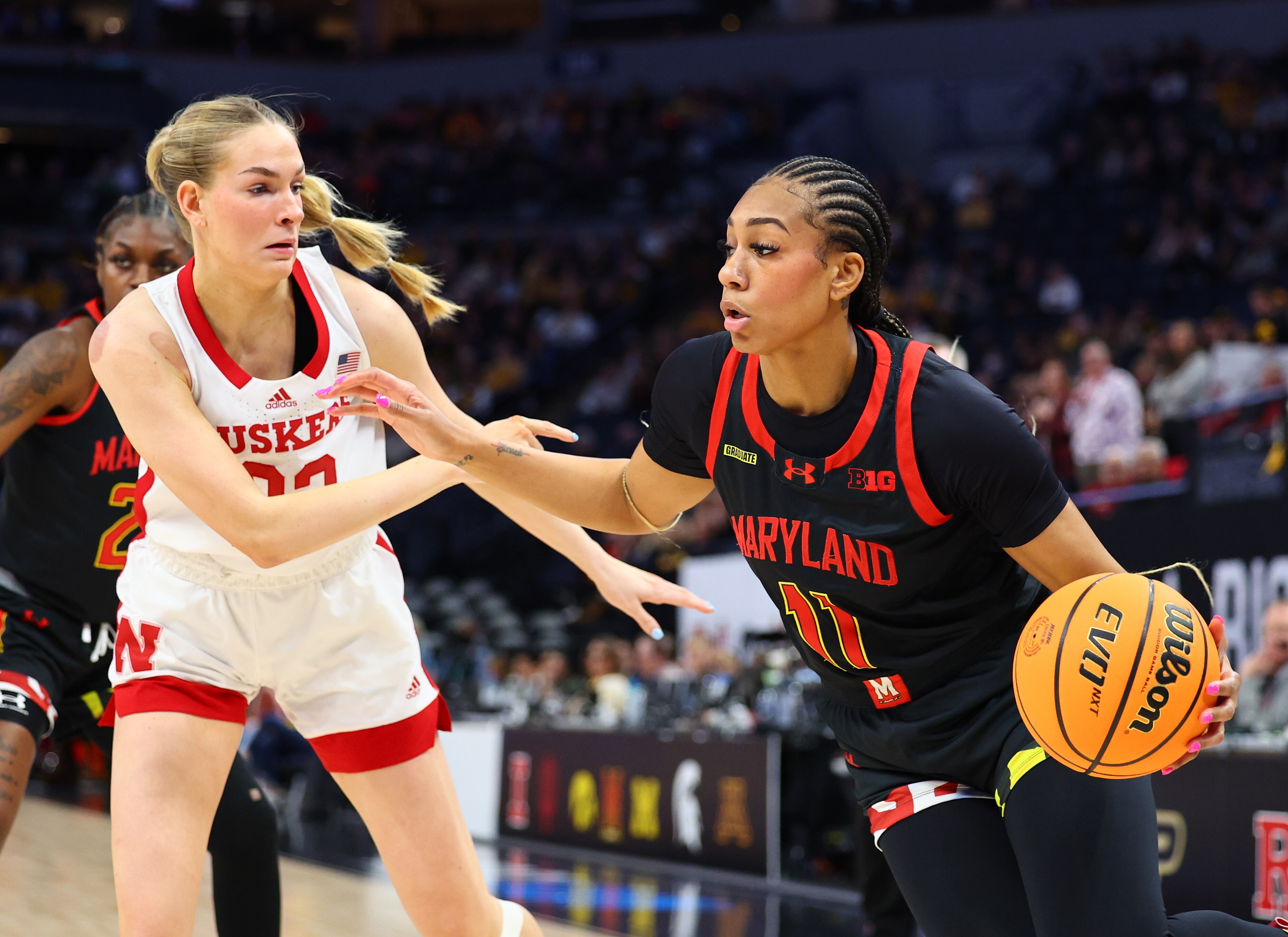 Jakia Brown-Turner (right) was a second-team All-Big Ten player for Maryland after transferring from North Carolina State.