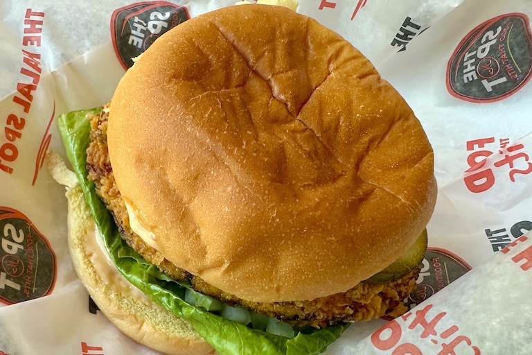 The crispy chicken sandwich at The Halal Spot in Owings Mills, which celebrated its grand opening Friday.