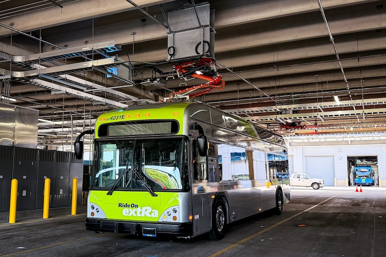 The upgraded transit depot in Derwood is powering the county’s transition from diesel-powered Ride-On buses. Within its fleet of about 400, the county has about 70 electric buses.Within its fleet of about 400, the county has about 70 electric buses.