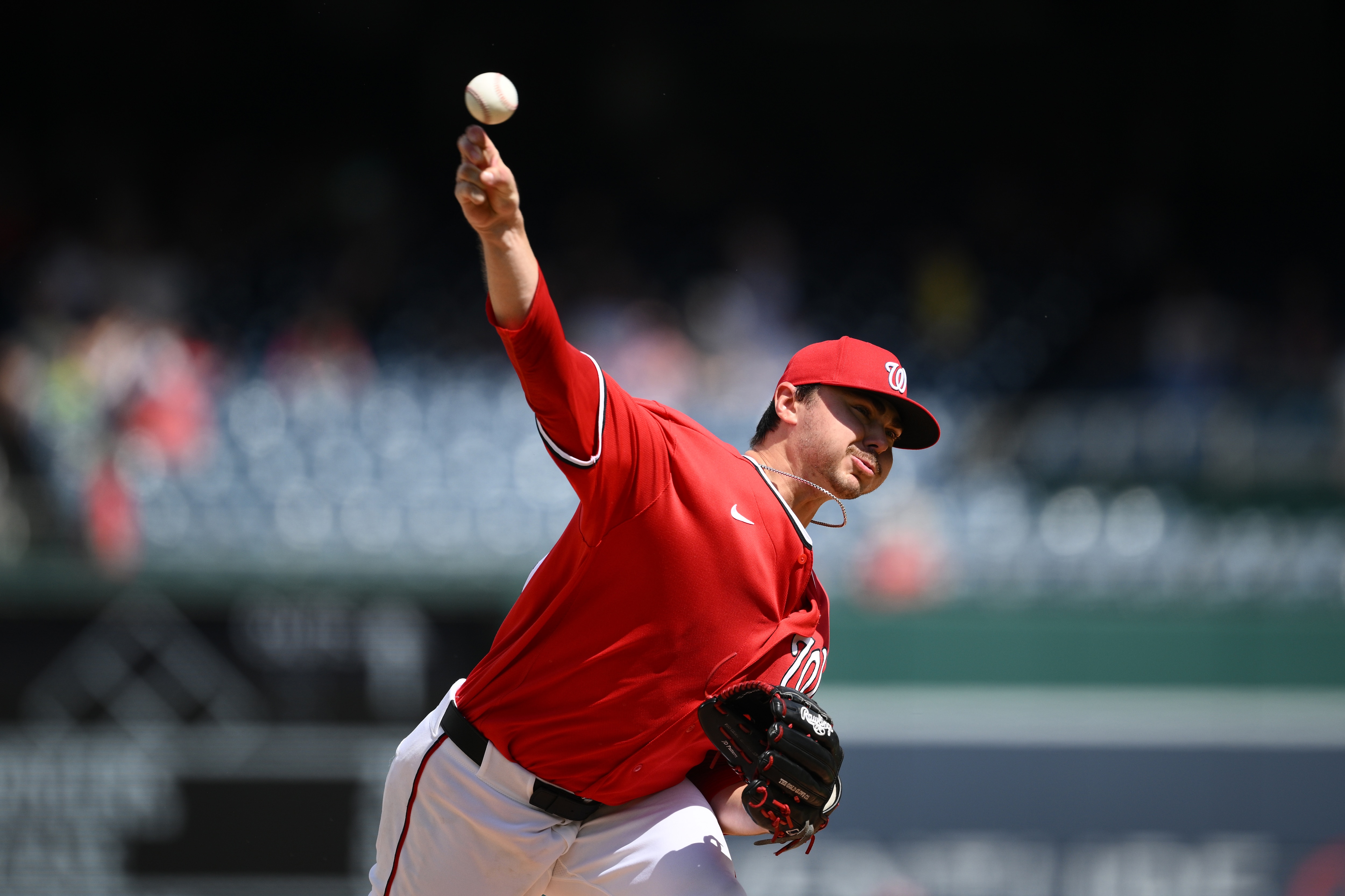 Washington Nationals pitcher Riley Cornelio throws during the first inning of a baseball game against the Los Angeles Angels, Sunday, Sept. 13, 2026, in Washington.