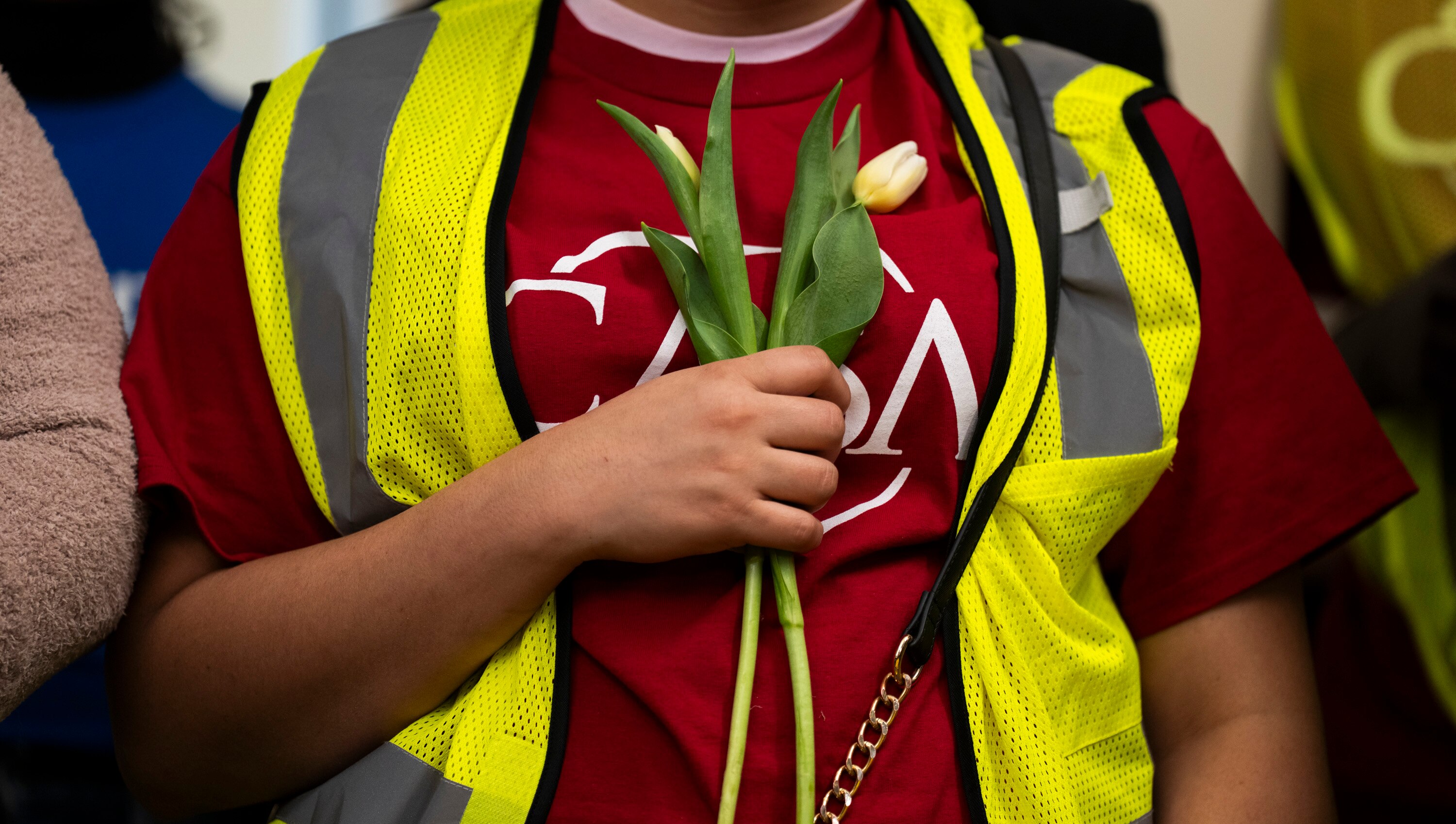 Construction workers honored the Key Bridge victims during a press conference in March at CASA's Baltimore worker center.
