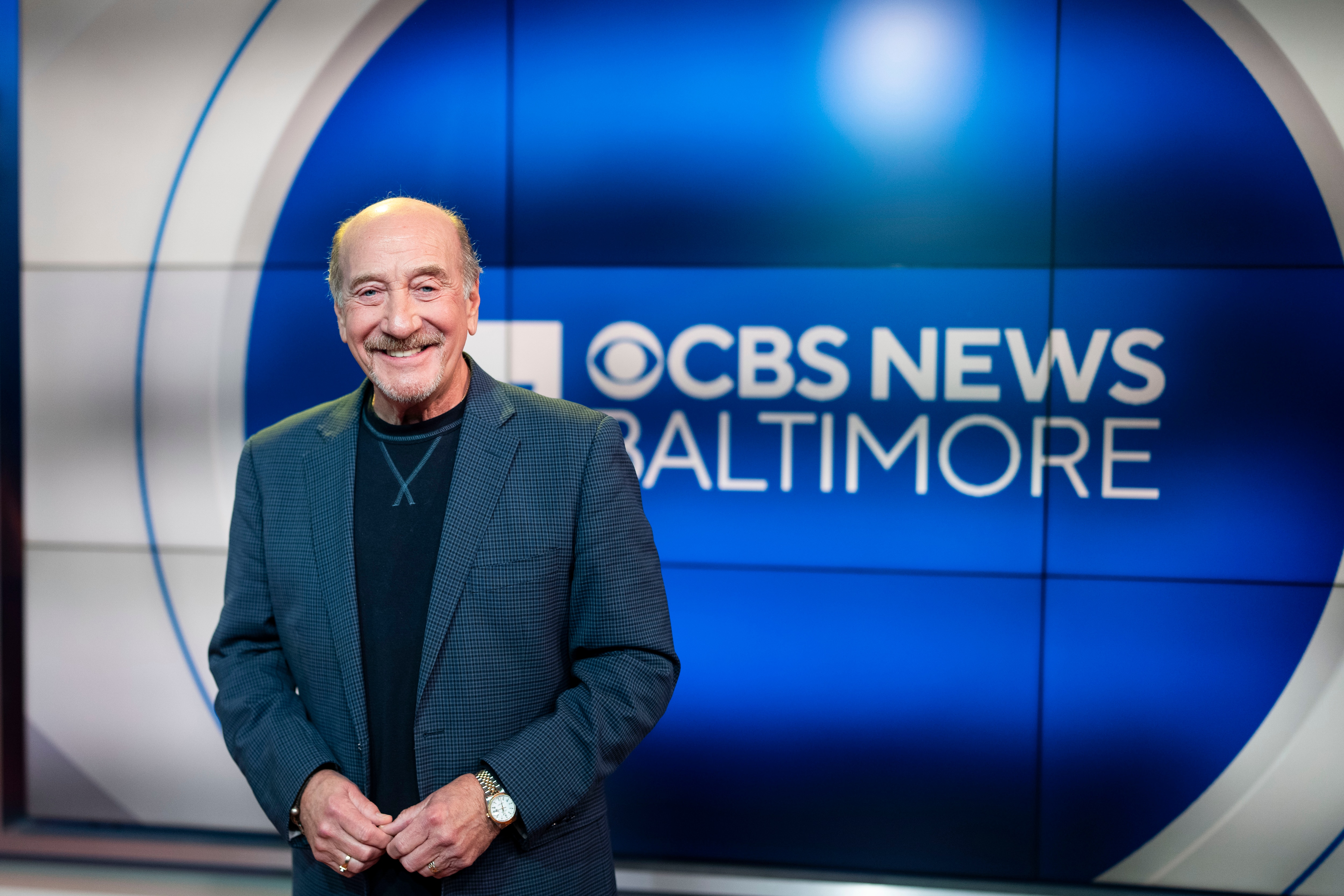 Marty Bass, a WJZ reporter for 48 years, at the Baltimore studio April 6.