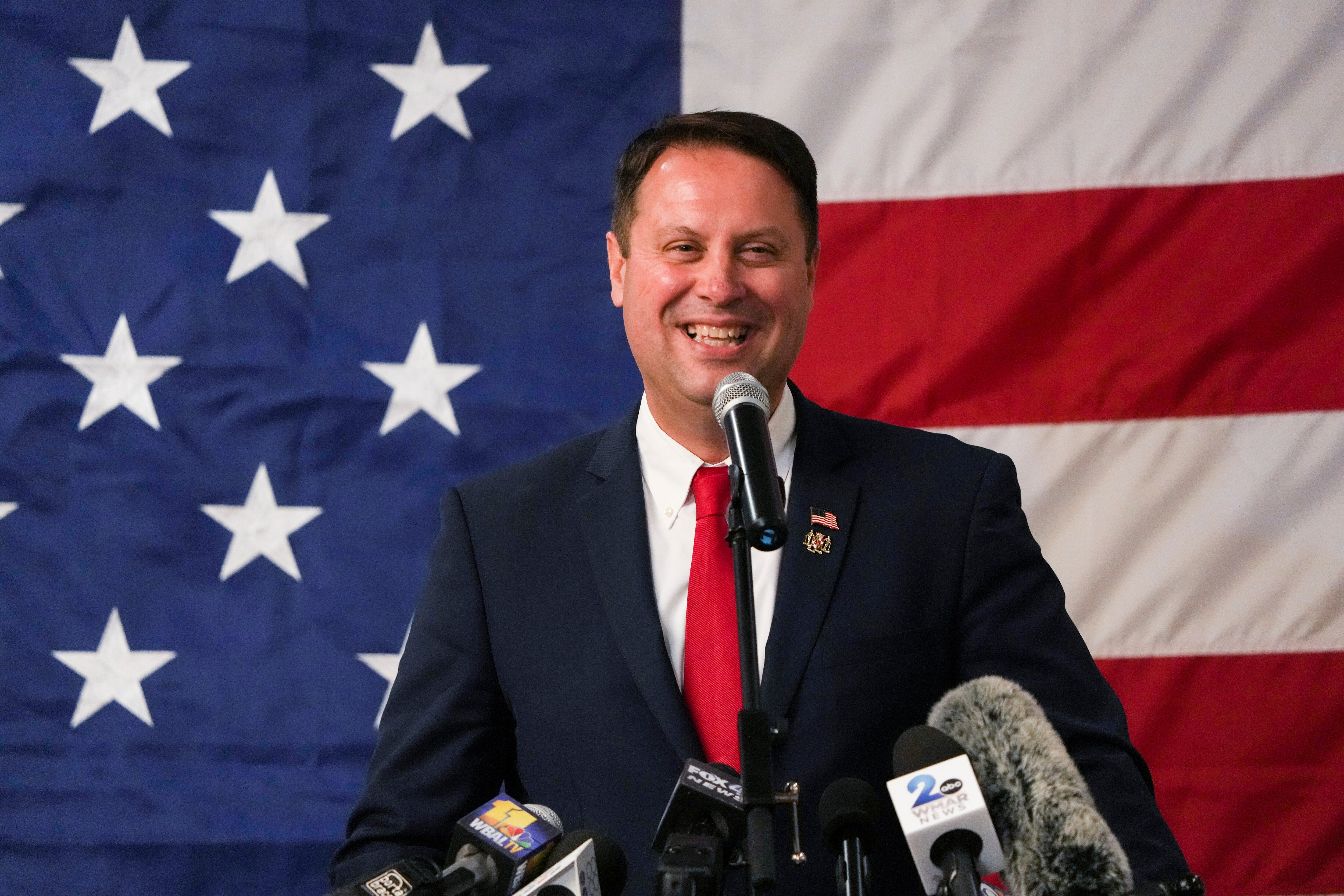 Dan Cox, gubernatorial candidate for Maryland, speaks at his election night event held at Double Tree by Hilton in Annapolis, MD on November 8, 2022.