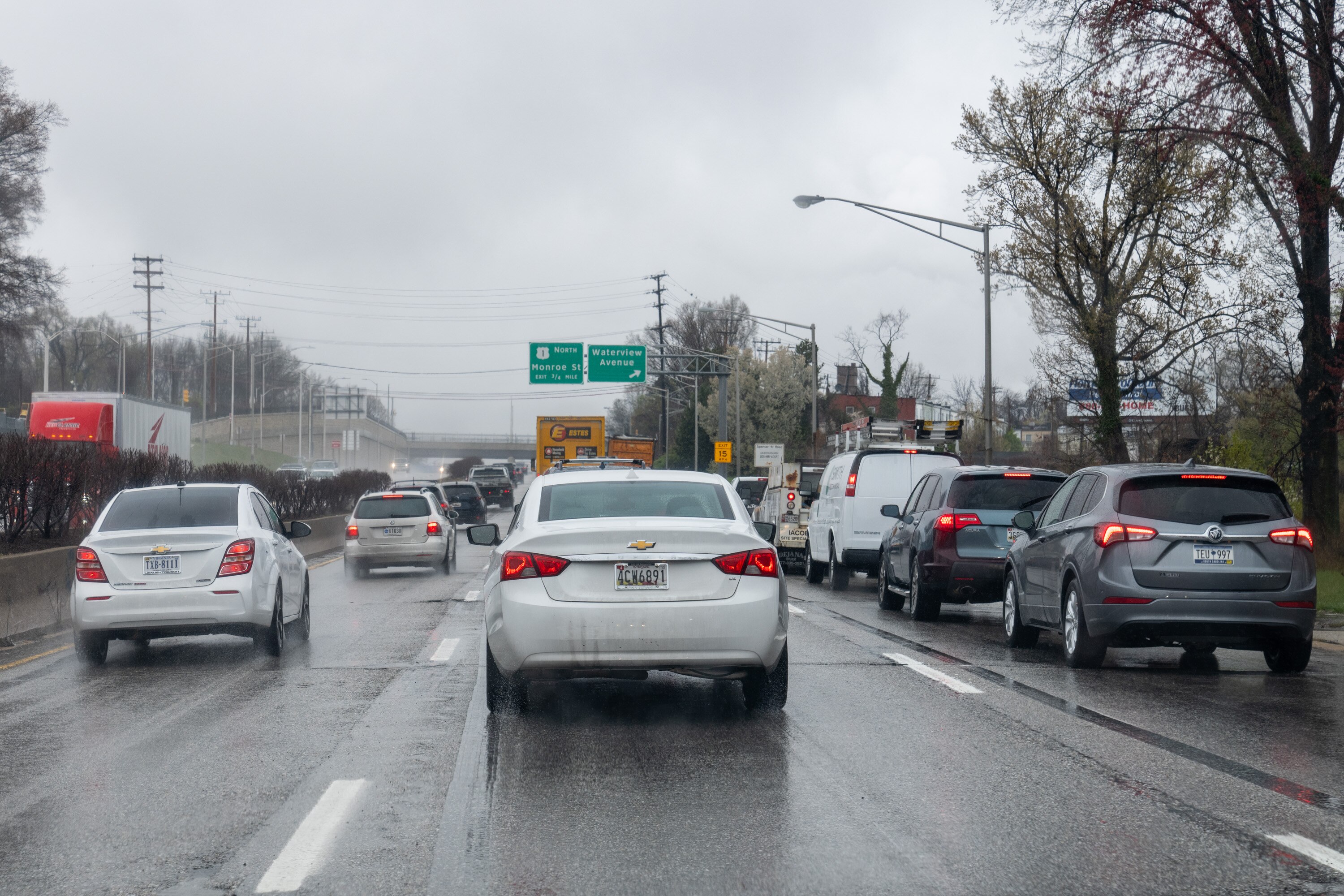 Traffic, potentially due to the Key Bridge collapse, on MD-295 on Wednesday, March 27, 2024.