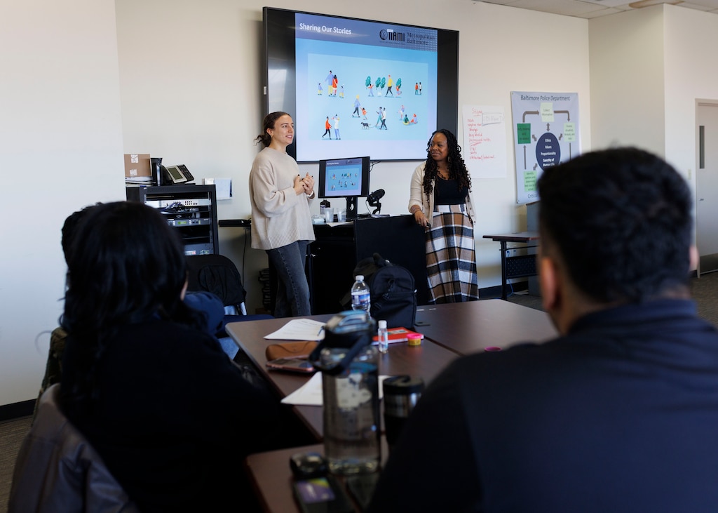 NAMI volunteers Alexandra Bessler and Joy Binion talk about their experiences as family members of people with mental illness.