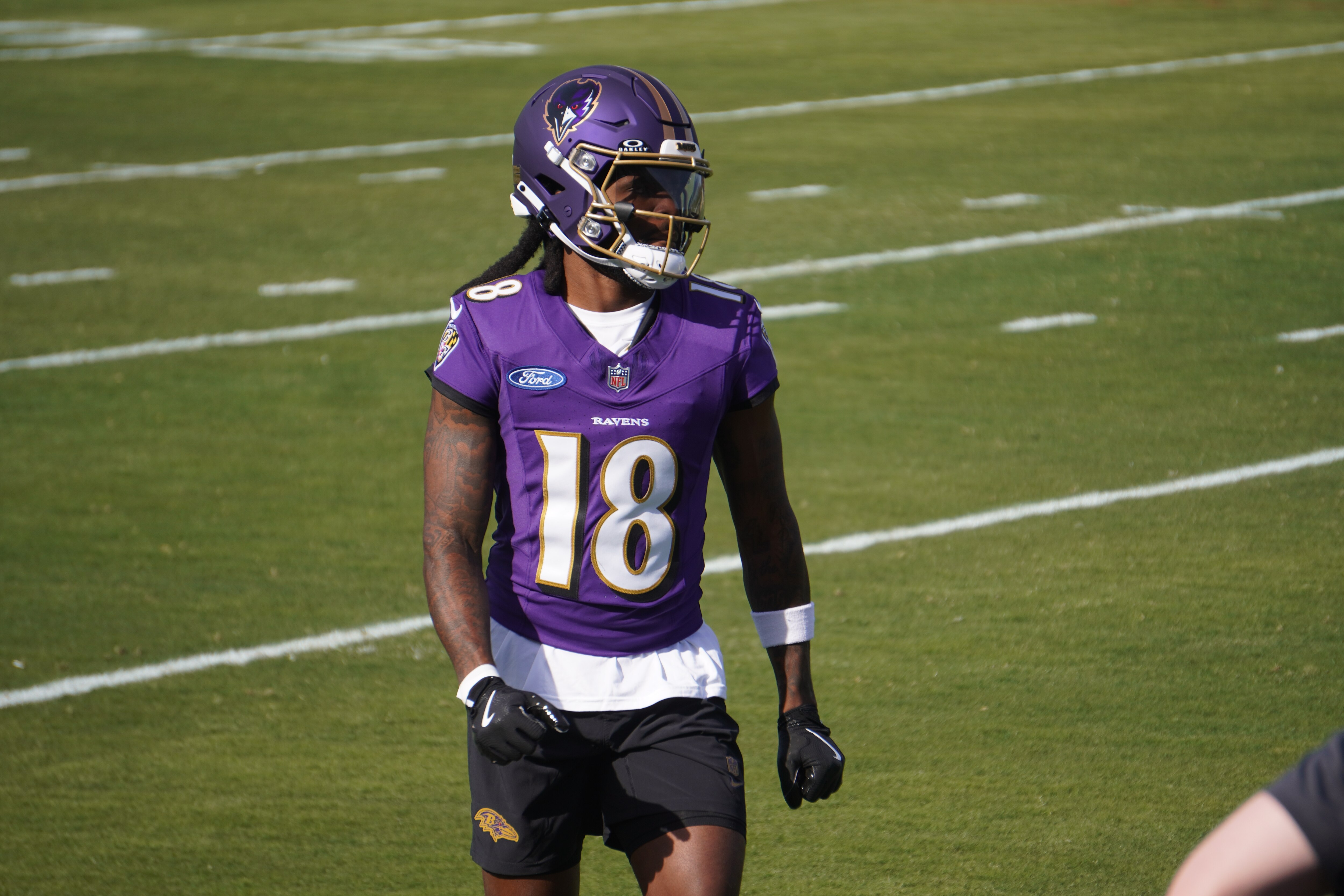 Ravens wide receiver Diontae Johnson (#18) at practice (Oct. 30, 2024).