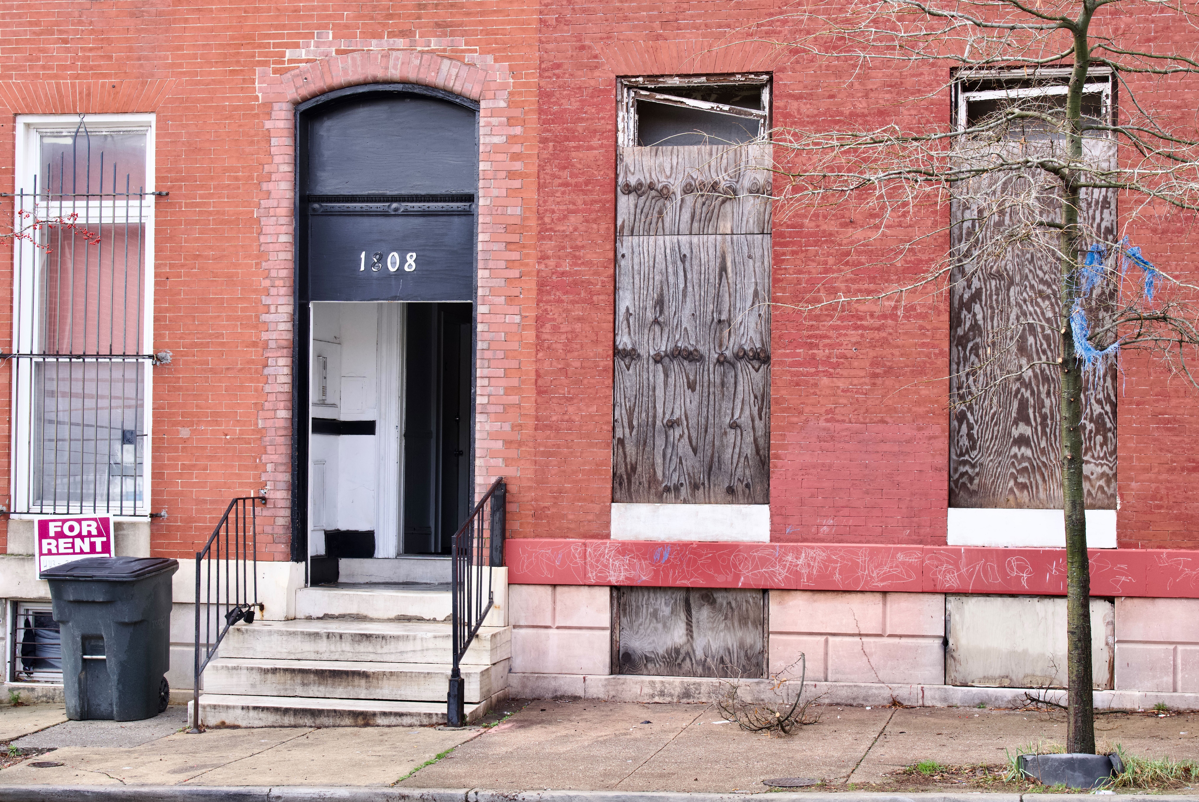 The 1800 block of McCulloh Street where a woman and baby were found dead on Feb. 13, 2024.