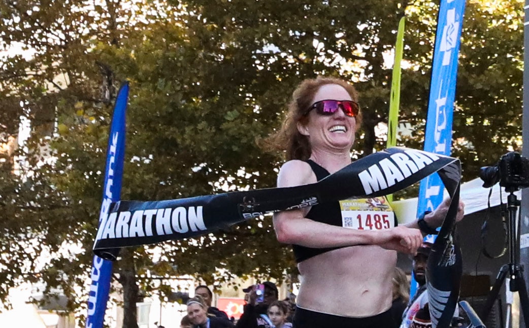 Robert Creese, 29, of Mount Airy, MD and Julia Roman-Duval, 40, of Columbia, MD won the men and women’s divisions of the Baltimore Marathon with Creese finishing in 2 hours, 26 minutes and 46 seconds and Roman-Duval finishing in 2 hours, 46 minutes and 39 seconds.