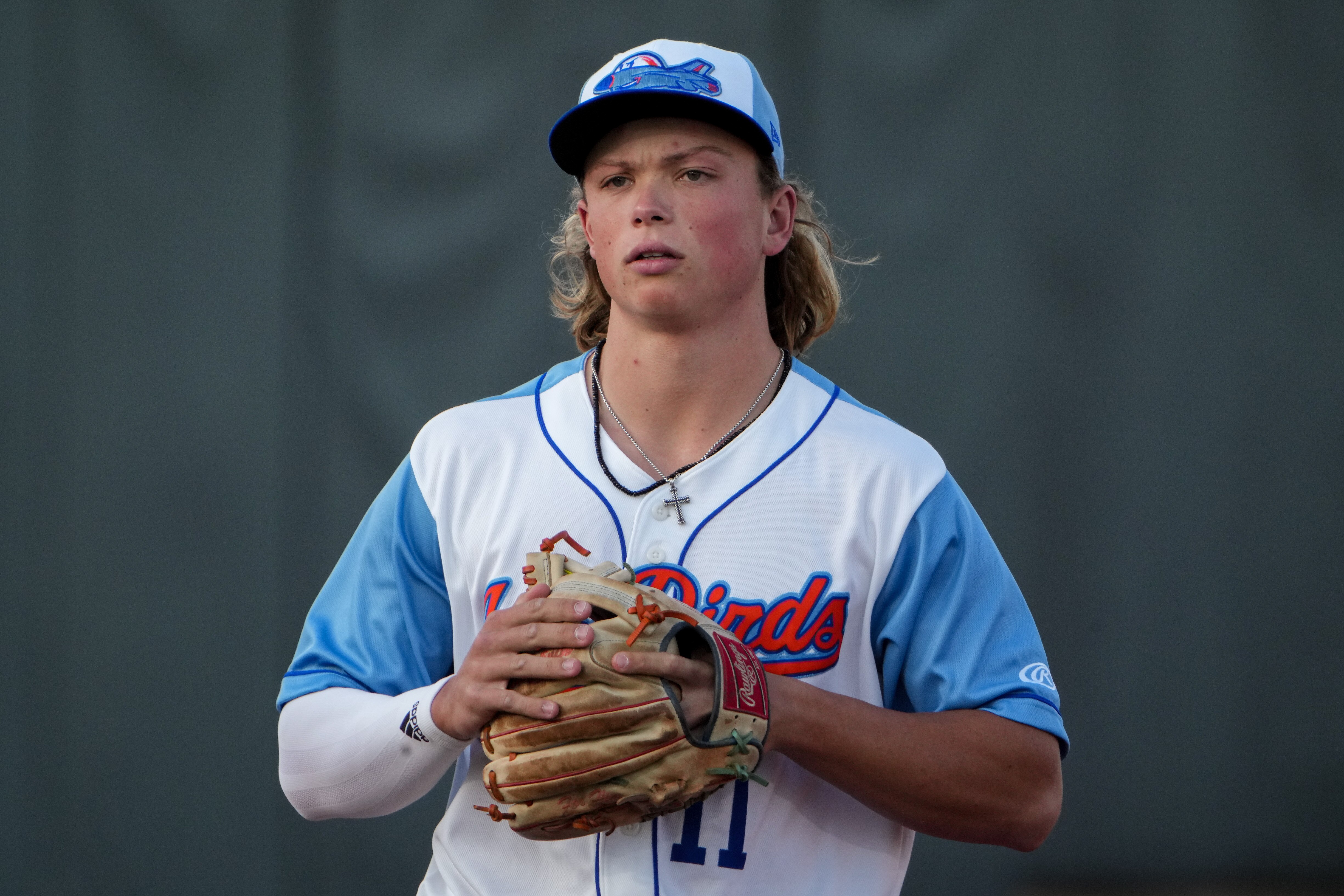 Aberdeen IronBirds shortstop Jackson Holliday (11) waits for a pitch to be thrown a game against the Hudson Valley Renegades at Leidos Field at Ripken Stadium on Tuesday, May 9.