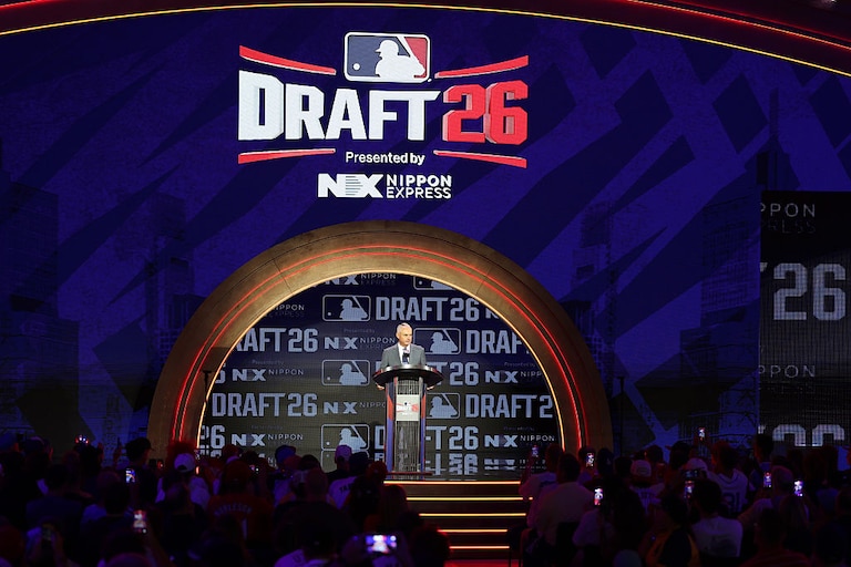 MLB Commissioner Rob Manfred speaks during the 2026 MLB Draft on July 11.
