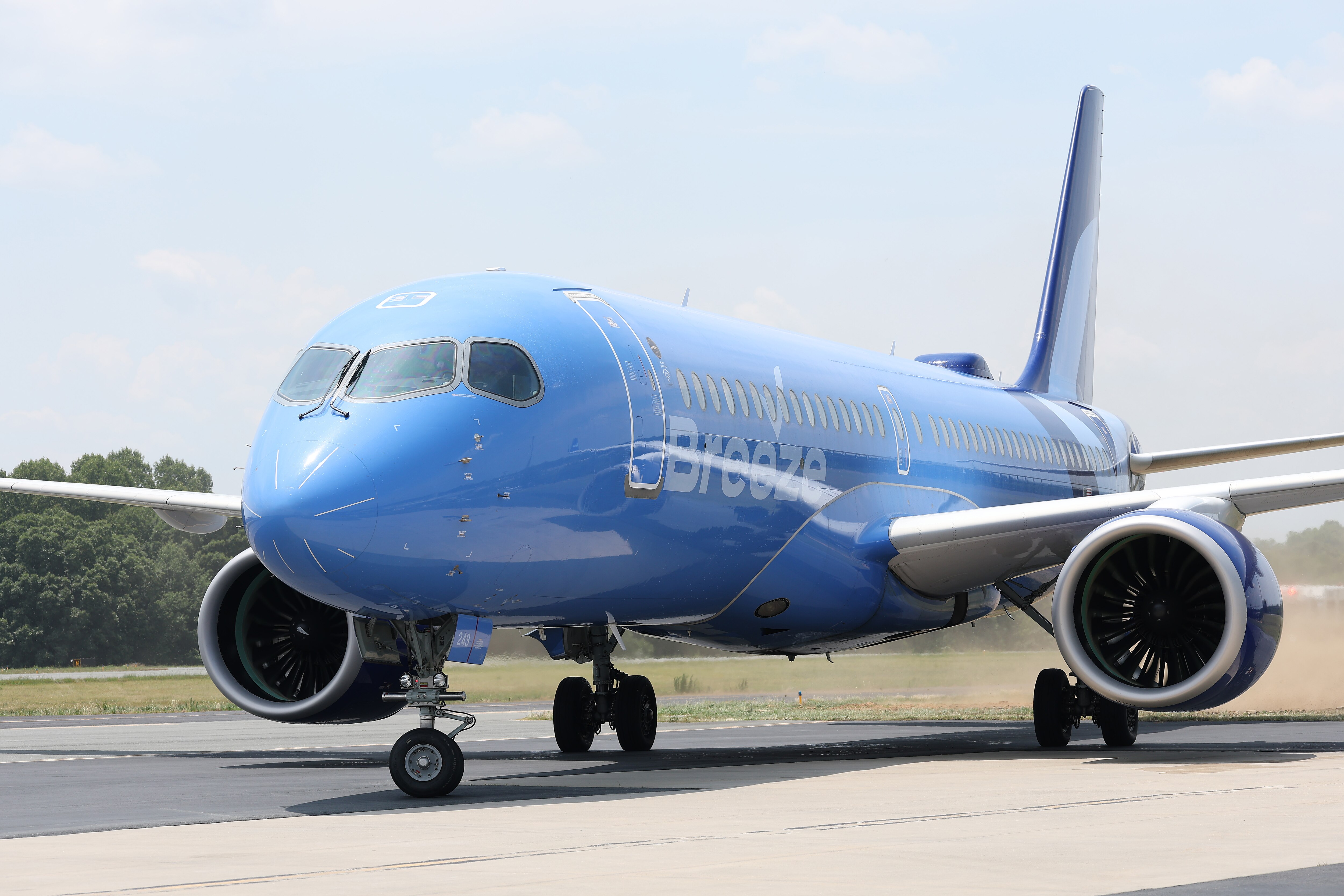 The Breeze Airways Airbus A 220 arrives with Team Germany at Smith Reynolds Airport on June 08, 2026 in Winston-Salem, North Carolina. The German team will stay its base camp in Winston-Salem during the 2026 FIFA World Cup.