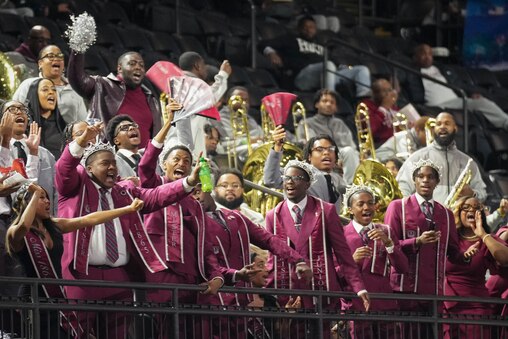 Virginia Union University fans cheer in the stands during the fourth quarter of a CIAA Women’s Quarterfinal game at CFG Bank Arena in Baltimore, Md., on Thursday, February 26, 2026.