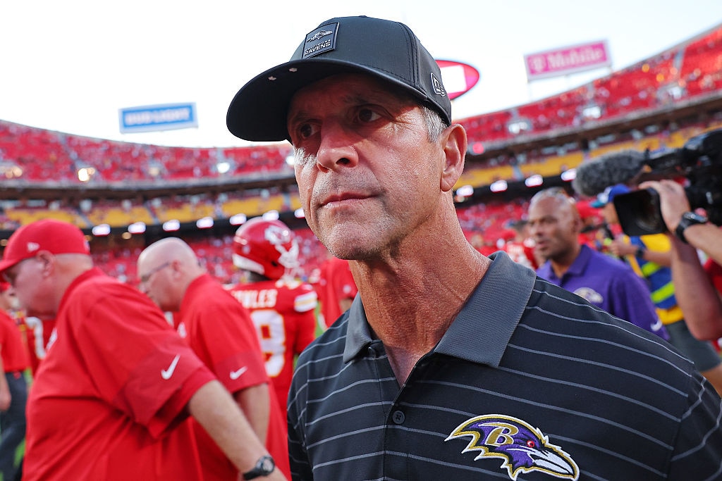Ravens coach John Harbaugh of the Baltimore Ravens looks on after losing to the Kansas City Chiefs 37-20 on Sept. 28.