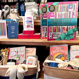 Custom book-themed gift basket.