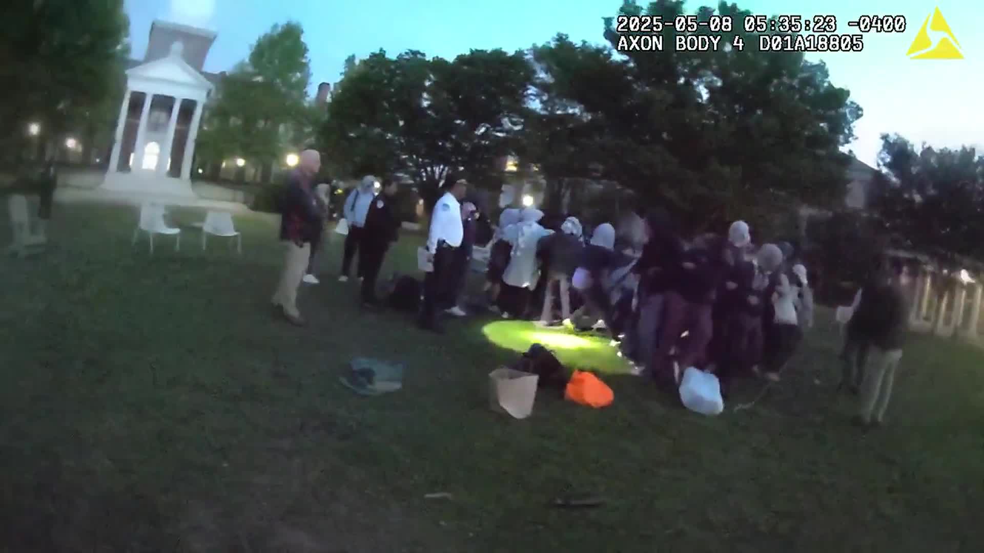 The Johns Hopkins University police force cleared an encampment at the university on May 8. Students say excessive force was used, which the university denies.