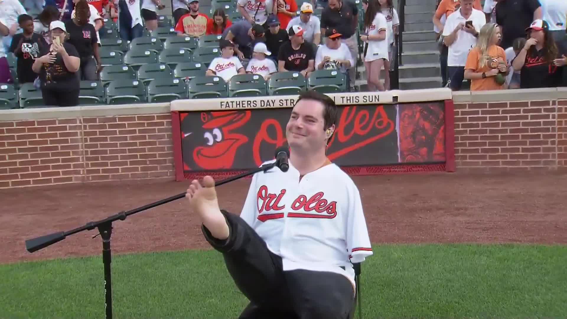 George Dennehy plays the national anthem before a game at Camden Yards on June 11.
